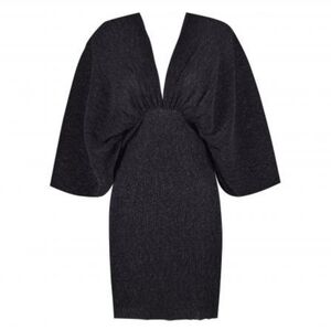 ROTATE BIRGER CHRISTENSEN Gathered Metallic Stretch Knit Mini Dress